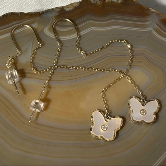 STERLING SILVER MOP CZ BUTTERFLY EARRINGS - Picture 2 of 4